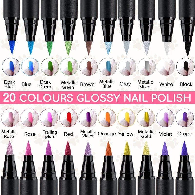 OLINGYOU Dog Nail Polish， Dog Nail Polish Pens Quick Dry-20 Colors, Pet Nail Polish Set for Dogs， DIY Dogs Puppy Nails, Dog Safe Nail Polish Non Toxic, Odorless, Easy to Apply - Image 2